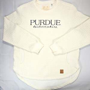 Pressbox Purdue Boilermakers Women's Cream Quilted Corded Crewneck Sweatshirt M